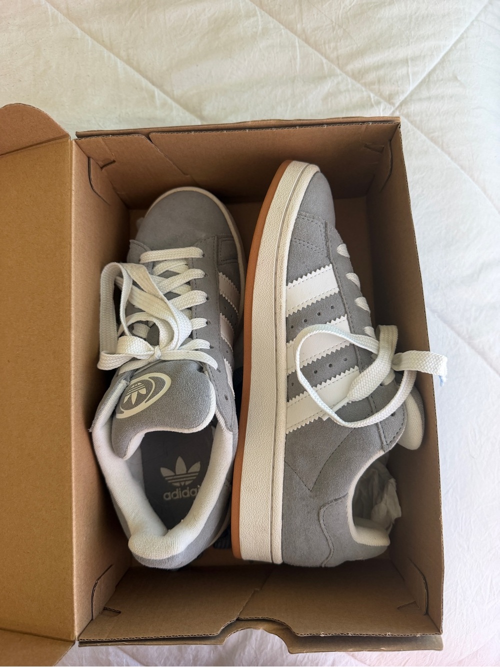 adidas Size 7 Womens Light Gray Suede Sneakers with White Stripes - Picture 3 of 4